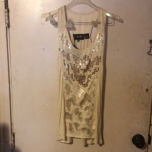 Sequin Embellished Cream Tank Top